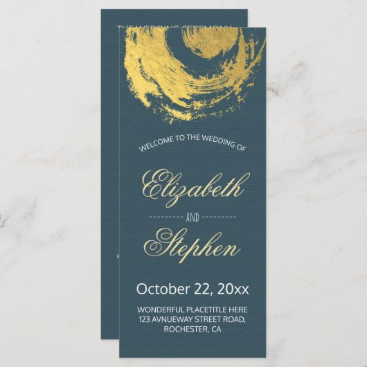 Hochzeitsprogramm Blaue goldene Foil-Zirkus-Pinsel Programm (Vorne/Hinten)