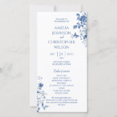 Hochzeitsprogramm Blaue Vintage Blume (Vorderseite)