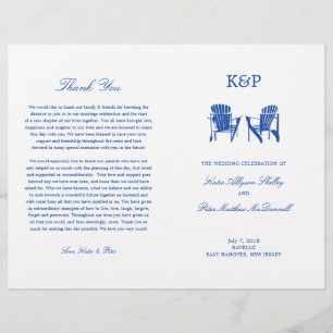 Hochzeitsprogramm Blue Adirondack Beach Stühle