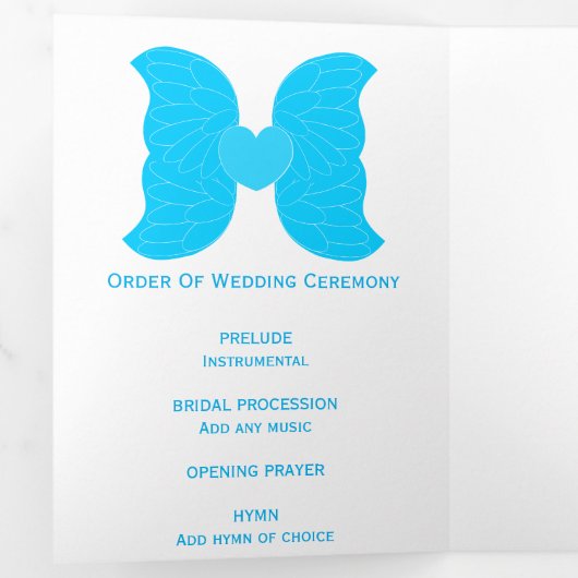 Hochzeitsprogramm Blue Angel Wings Herzdesign Dreifach-gefaltete Programmkarte (Innen Erste Seite)