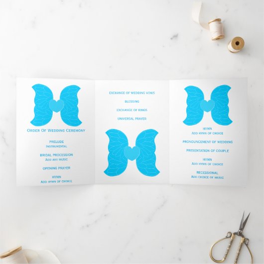Hochzeitsprogramm Blue Angel Wings Herzdesign Dreifach-gefaltete Programmkarte (Innenseite)
