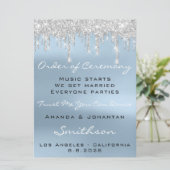 Hochzeitsprogramm Blue Rose Tropfens Glitzer Spark Einladung (Stehend Vorderseite)