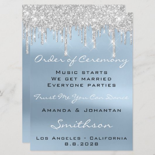 Hochzeitsprogramm Blue Rose Tropfens Glitzer Spark Einladung (Vorne/Hinten)