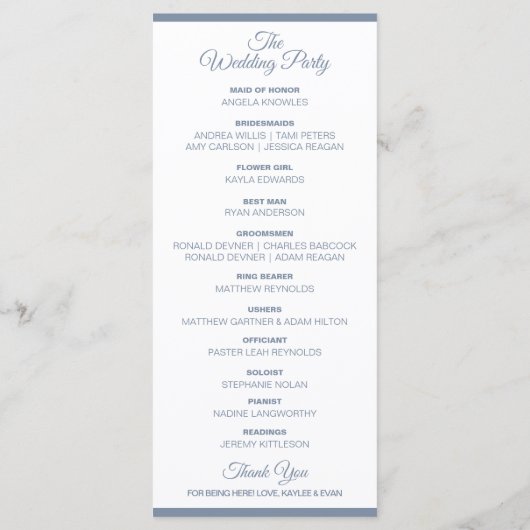 Hochzeitsprogramm blüh Tall Elegant | Dusty Blue Programm (Rückseite)