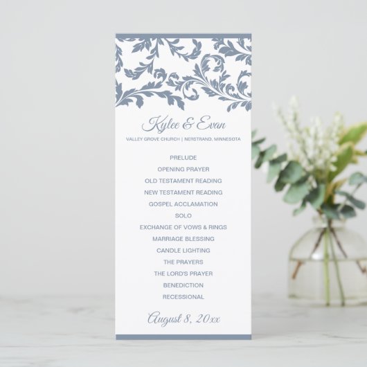 Hochzeitsprogramm blüh Tall Elegant | Dusty Blue Programm (Stehend Vorderseite)