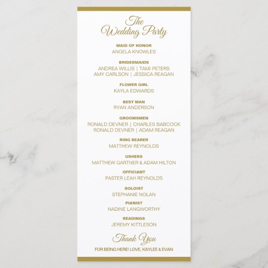 Hochzeitsprogramm blüh Tall Elegant | Gold Programm (Rückseite)