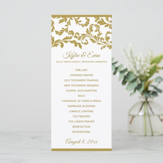Hochzeitsprogramm blüh Tall Elegant | Gold Programm (Stehend Vorderseite)