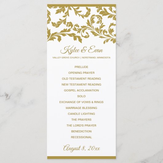 Hochzeitsprogramm blüh Tall Elegant | Gold Programm (Vorderseite)