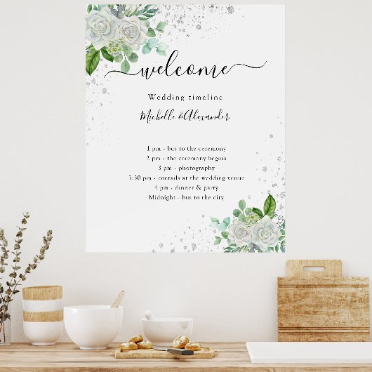 Hochzeitsprogramm Blumengrün Poster (Küche)