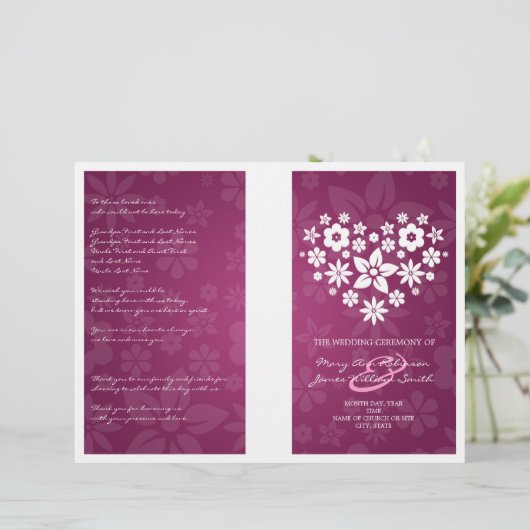 Hochzeitsprogramm Blumenkohl Berry Pink (Stehend Vorderseite)