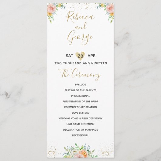 Hochzeitsprogramm Blütenrot und goldfarben elegant Programm (Vorderseite)