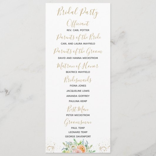 Hochzeitsprogramm Blütenrot und goldfarben elegant Programm (Rückseite)