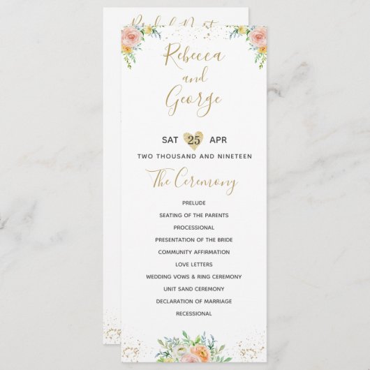 Hochzeitsprogramm Blütenrot und goldfarben elegant Programm (Vorne/Hinten)