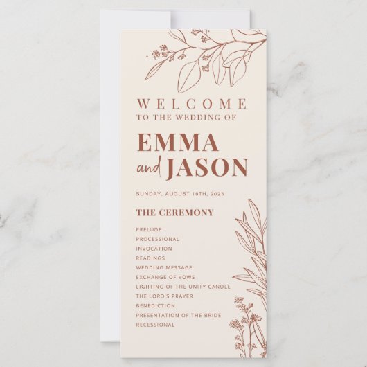 Hochzeitsprogramm Boho Zeremonie Programm Floral (Vorderseite)