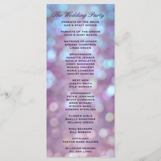 Hochzeitsprogramm Bokeh Highlights Programm (Rückseite)