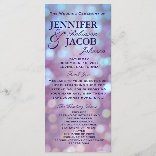 Hochzeitsprogramm Bokeh Highlights Programm (Vorderseite)