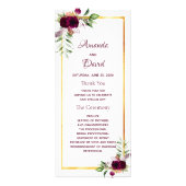 Hochzeitsprogramm Bordeaux-Blüten Weißgold Boho Werbekarte (Vorne)