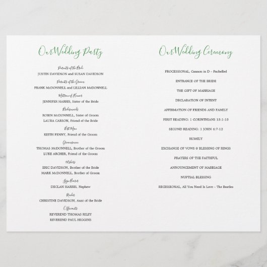 Hochzeitsprogramm | Botanische Blätter für Wasserf (Rückseite)