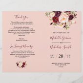 Hochzeitsprogramm Burgundy Blush Wasserfarbe Blora (Vorderseite)