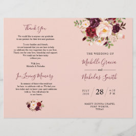 Hochzeitsprogramm Burgundy Blush Wasserfarbe Blora