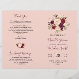 Hochzeitsprogramm Burgundy Blush Wasserfarbe Blora