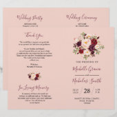 Hochzeitsprogramm Burgundy Blush Wasserfarbe Blora (Vorne/Hinten)