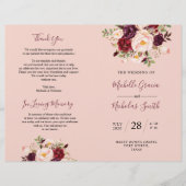Hochzeitsprogramm Burgundy Blush Wasserfarbe Blora (Vorderseite)