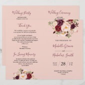 Hochzeitsprogramm Burgundy Blush Wasserfarbe Blora (Vorne/Hinten)