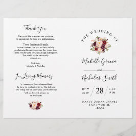 Hochzeitsprogramm Burgundy Wasserfarbenfloral, FOL
