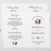 Hochzeitsprogramm Burgundy Wasserfarbenfloral, FOL (Vorne/Hinten)