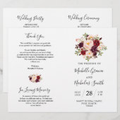 Hochzeitsprogramm Burgundy Wasserfarbenfloral, FOL (Vorne/Hinten)