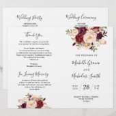 Hochzeitsprogramm Burgundy Wasserfarbenfloral, FOL (Vorne/Hinten)