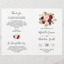 Hochzeitsprogramm Burgundy Wasserfarbenfloral, FOL