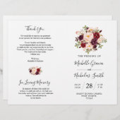 Hochzeitsprogramm Burgundy Wasserfarbenfloral, FOL (Vorne/Hinten)
