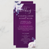 Hochzeitsprogramm Cassis Navy Blue und Lilac Blume Menükarte (Vorne/Hinten)