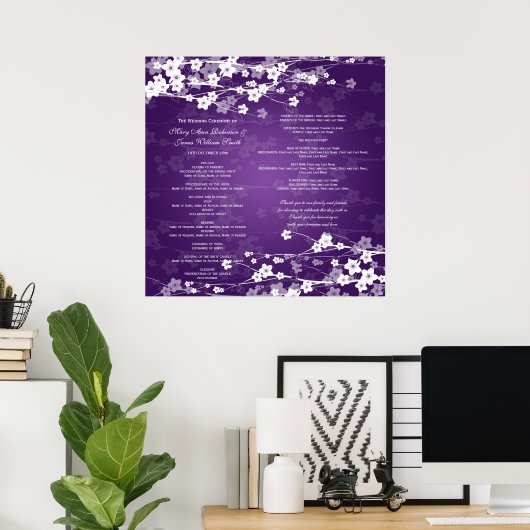 Hochzeitsprogramm Cherry Blossom Lila Poster (Heimbüro)