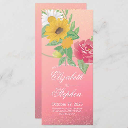 Hochzeitsprogramm Chic Rose Blume Pink Gold Glitze Programm (Vorne/Hinten)