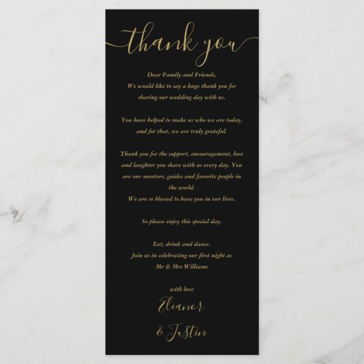 Hochzeitsprogramm Danke Platzkarte Menükarte (Vorderseite)