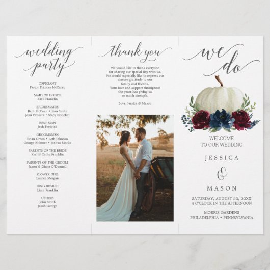 Hochzeitsprogramm der Burgundy Navy (Vorne)