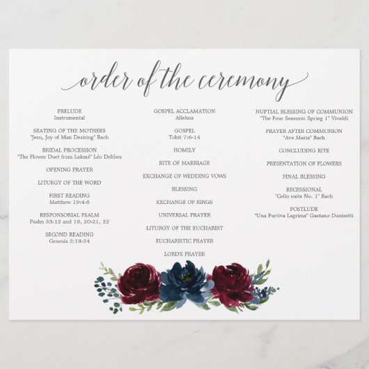 Hochzeitsprogramm der Burgundy Navy (Hinten)