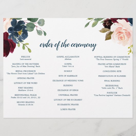 Hochzeitsprogramm der Burgundy Navy (Hinten)