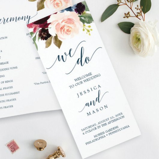 Hochzeitsprogramm der Burgundy Navy