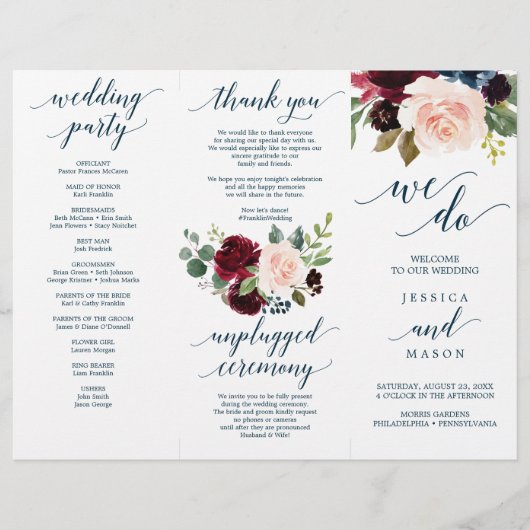 Hochzeitsprogramm der Burgundy Navy (Vorne)