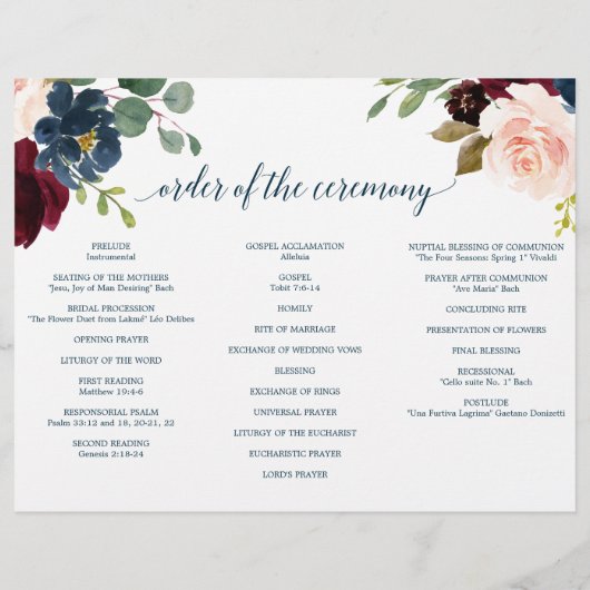 Hochzeitsprogramm der Burgundy Navy (Hinten)