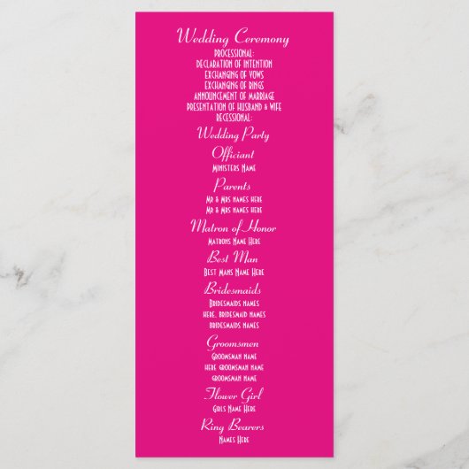 Hochzeitsprogramm der Kirche in Rosa und Weiß Programm (Rückseite)