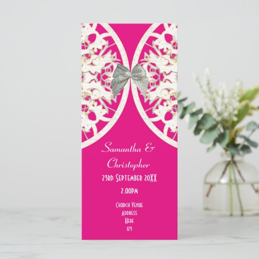 Hochzeitsprogramm der Kirche in Rosa und Weiß Programm (Stehend Vorderseite)