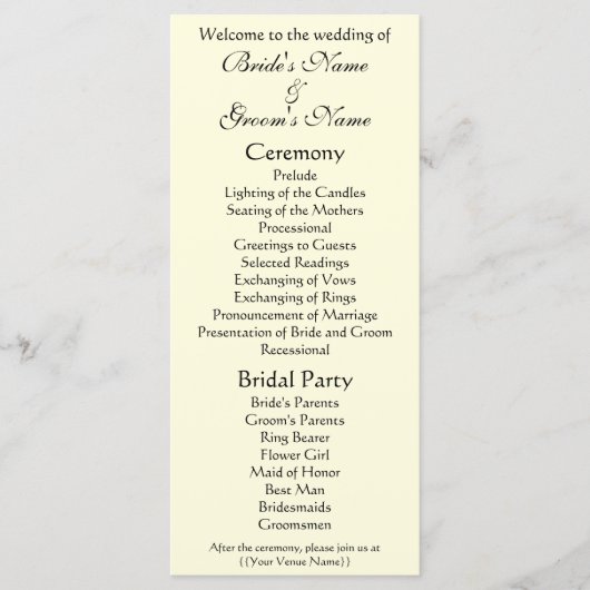 Hochzeitsprogramm; Der Kuss von Gustav Klimt Programm (Vorderseite)