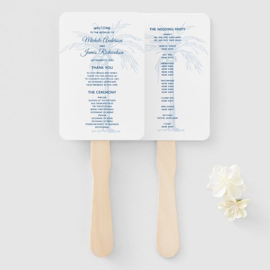 Hochzeitsprogramm des Blue Palm Tropical Beach Fächer (Vorne und Hinten)