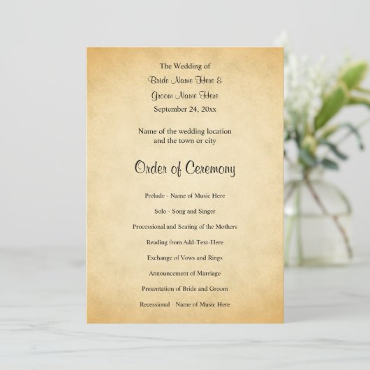 Hochzeitsprogramm-Design mit Pergamentmuster Programm (Stehend Vorderseite)