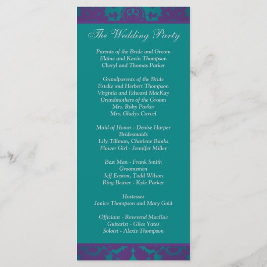 Hochzeitsprogramm | DRUCKRIBON Lila, Aquamarin Programm (Rückseite)